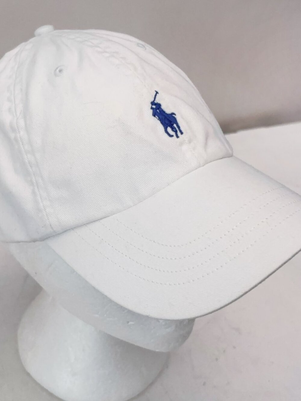 Polo Ralph Lauren White w Blue Pony Baseball Cap Womens Canvas Preppy Golfcore